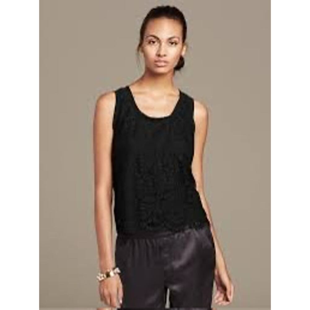 NWT Banana Republic Black Scallop Lace Tank Top Small Sleeveless‎ Lined